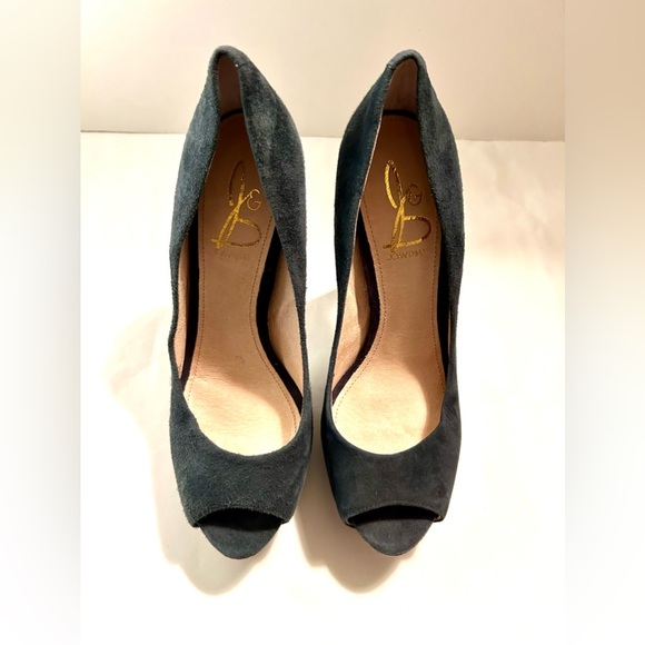 JOAN & DAVID - Blue Suede Purple Snake OpenToe High Heel Platforms - Sz 7M - Picture 3 of 14